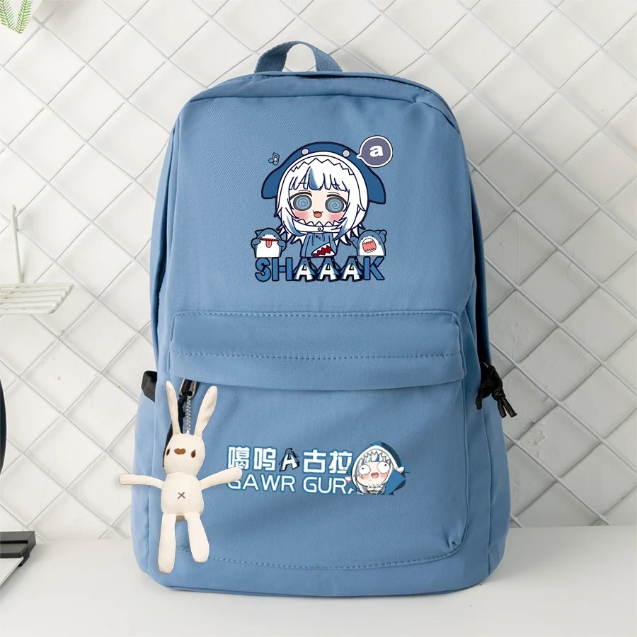 Anime Vtuber Hololive Gawr Gura Backpack Students School Book Bag Pocket Shoulder Travel Bags for Girls Boys Teenagers