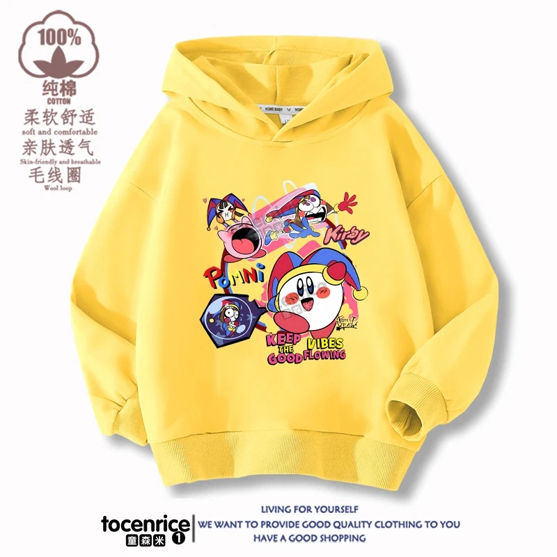 New Game Cute The Amazing Digital Circus Pomni Velvet Hoodies Children Boys Hooded Sweatshirts Clothes for Kids Pullovers Tops