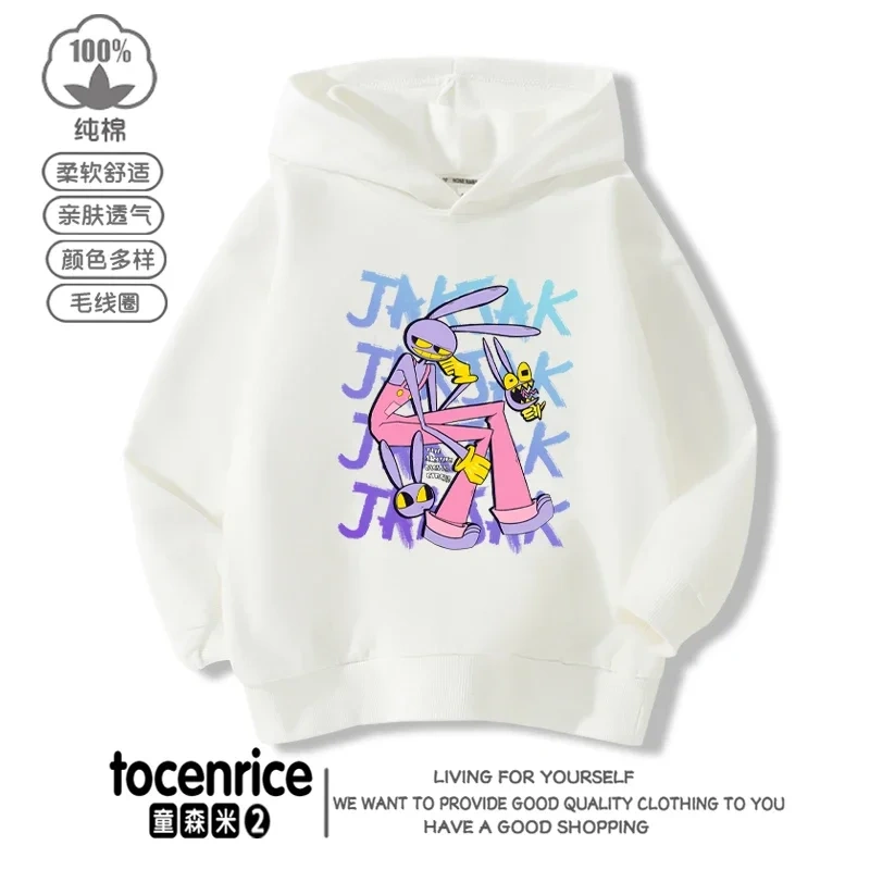 The Amazing Digital Circus JAX  Winter Autumn Velvet Hoodies Children Boys Hooded Sweatshirts Clothes for Kids Pullovers Tops