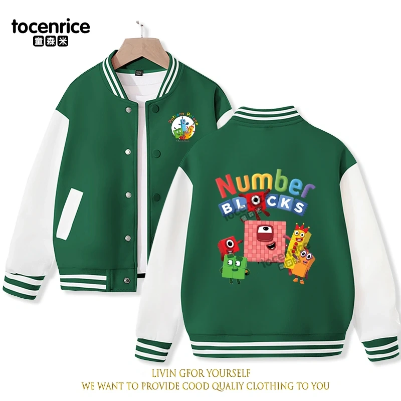 2023 New Cartoon Numberblocks Baseball Uniform Fleece Jacket Girl Boy Streetwear Cartoon Hip Hop Long Sleeve Pink Hoodie
