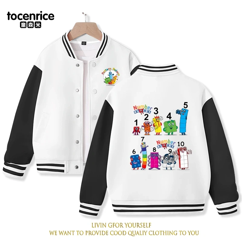 2023 New Cartoon Numberblocks Baseball Uniform Fleece Jacket Girl Boy Streetwear Cartoon Hip Hop Long Sleeve Pink Hoodie