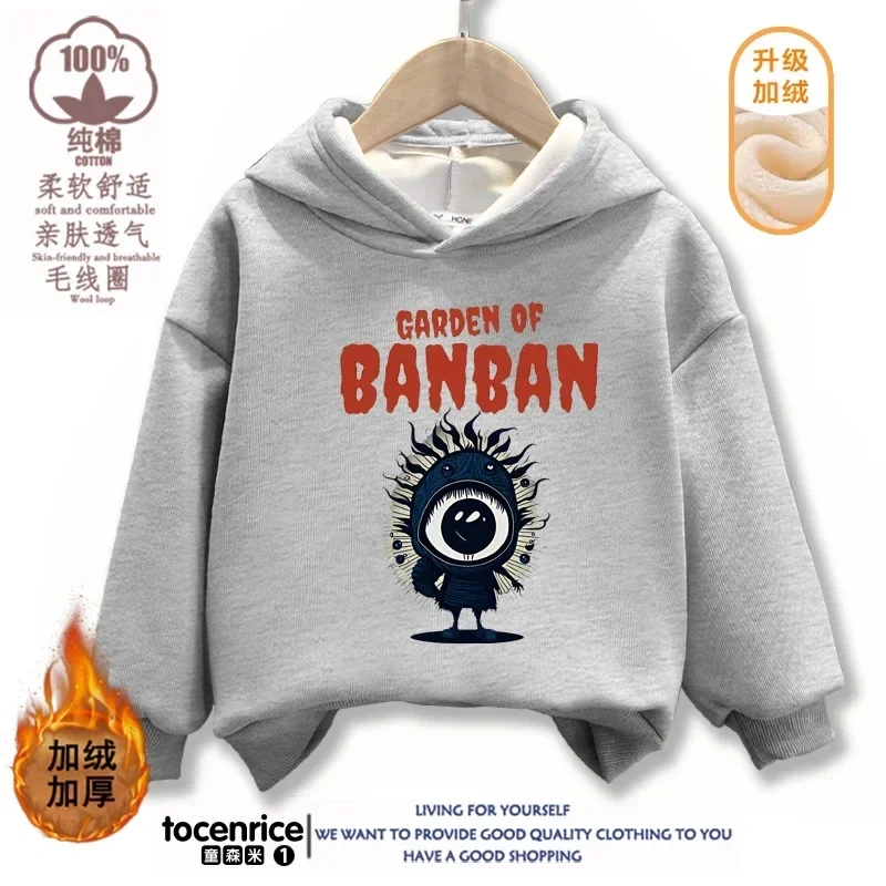 Game Garden of Banban Hoodie Kid Velvet Hooded Coat Girls Clothes Teenager Boys Full Sleeve Sweater Children Pullover Sweatshirt