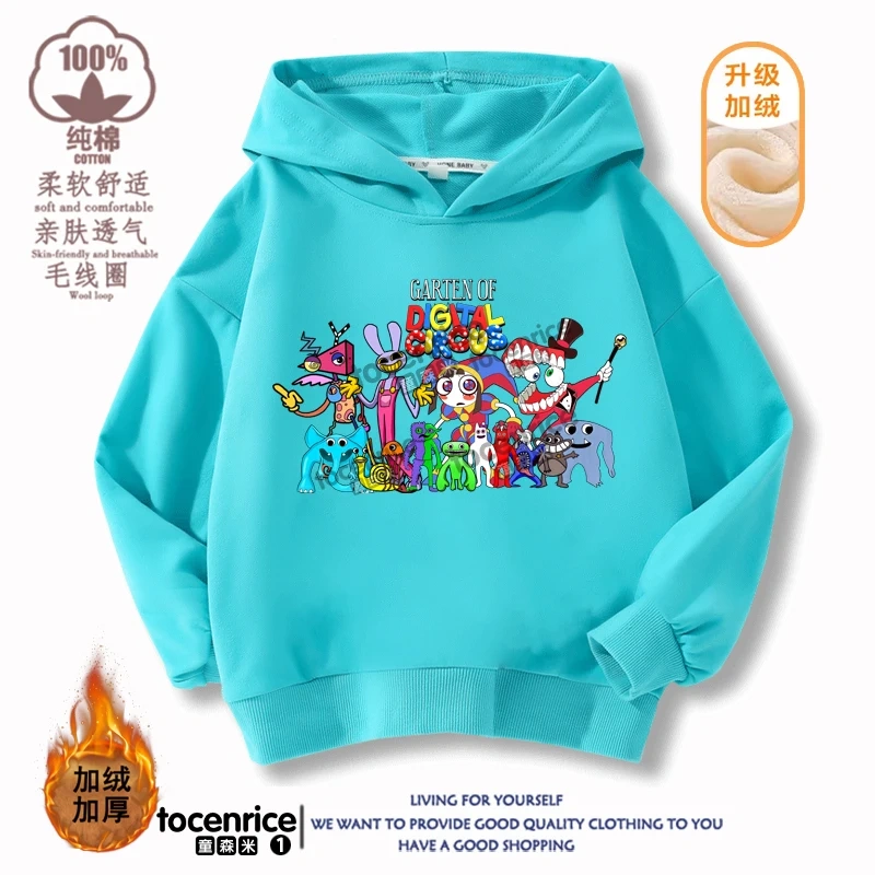 The Amazing Digital Circus JAX  Winter Autumn Velvet Hoodies Children Boys Hooded Sweatshirts Clothes for Kids Pullovers Tops