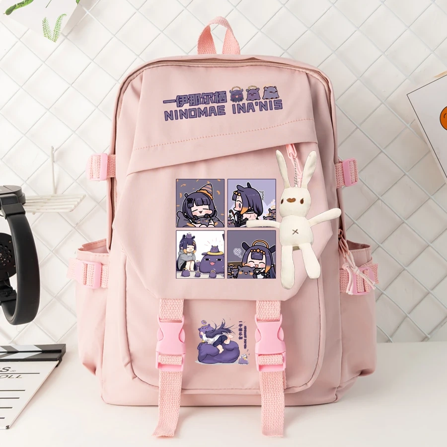 Vtuber Anchor Ninomae Ina'nis Anime Cartoon Schoolbag Backpack Nylon Shoulder Bags