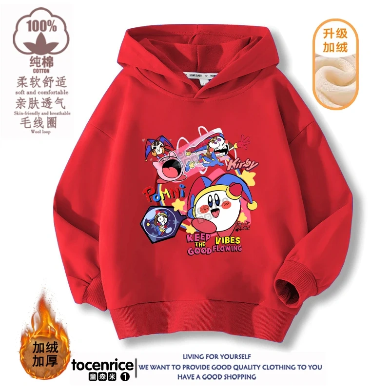 New Game Cute The Amazing Digital Circus Pomni Velvet Hoodies Children Boys Hooded Sweatshirts Clothes for Kids Pullovers Tops