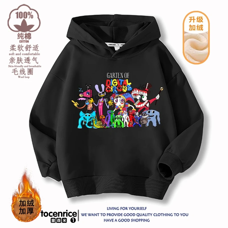 The Amazing Digital Circus JAX  Winter Autumn Velvet Hoodies Children Boys Hooded Sweatshirts Clothes for Kids Pullovers Tops