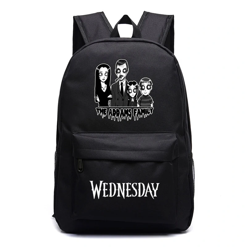 2023 New Wednesday Addams Student Bag Family Wednesday Backpack Meal Bag  Boys Girls Anime Cartoon School Bag Mochila