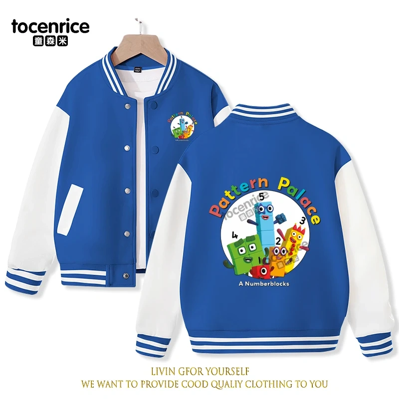 2023 New Cartoon Numberblocks Baseball Uniform Fleece Jacket Girl Boy Streetwear Cartoon Hip Hop Long Sleeve Pink Hoodie