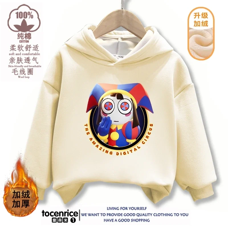 The Amazing Digital Circus Pomni Winter Autumn Velvet Hoodies Children Boys Hooded Sweatshirts Clothes for Kids Pullovers Tops