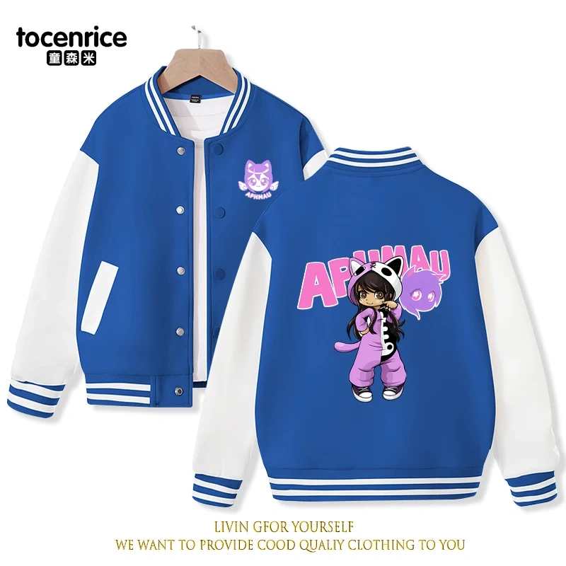 2023 New Cartoon Cute Aphmau Print Hoodie Baseball Uniform Jacket Sweatshirt Pullover Long Sleeve Coat Boys Girls Clothes