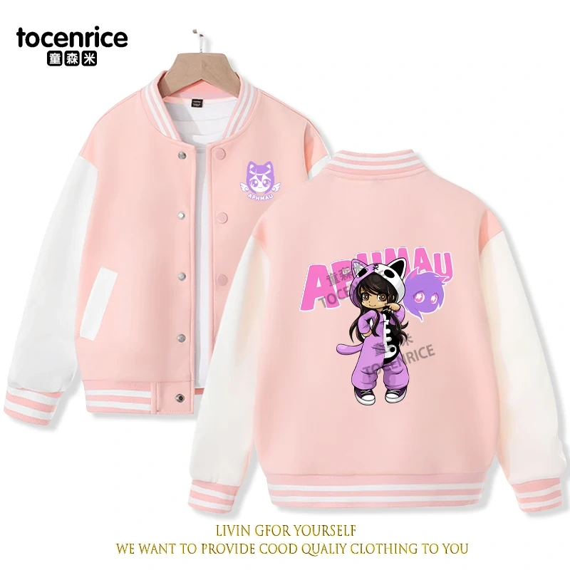 2023 New Cartoon Cute Aphmau Print Hoodie Baseball Uniform Jacket Sweatshirt Pullover Long Sleeve Coat Boys Girls Clothes