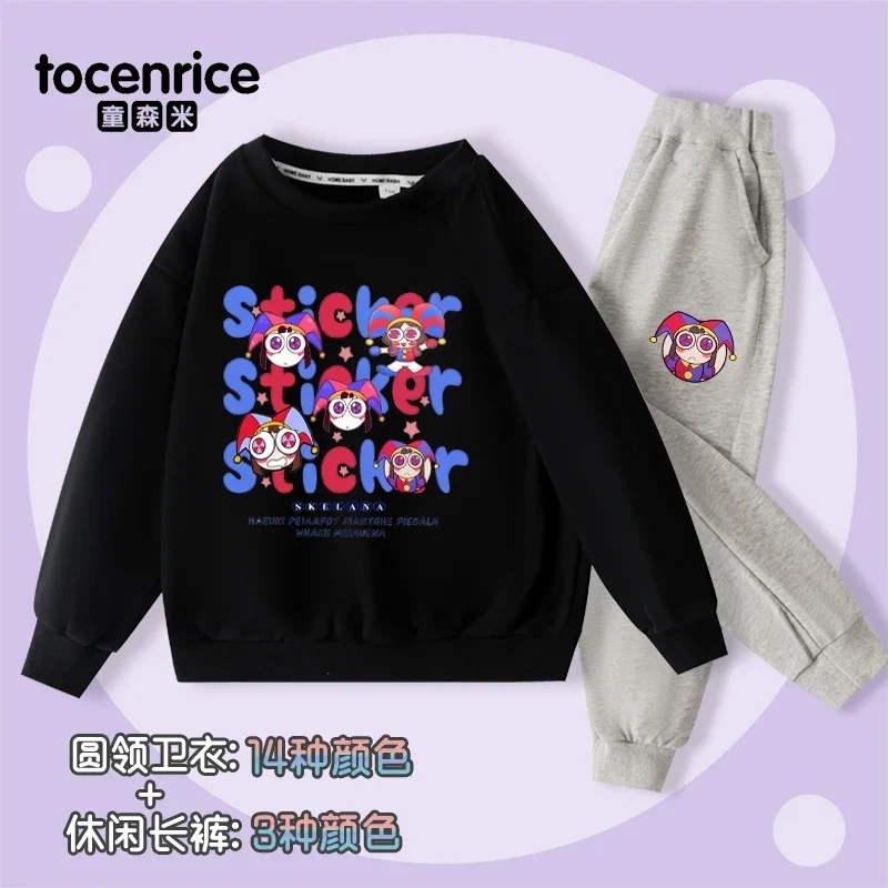 THE AMAZING DIGITAL CIRCUS Pomni Print Sweatshirt Children Suit Boys Tracksuits Kids Velvet Sport Suits Hoodies Top+Pants 2pcs