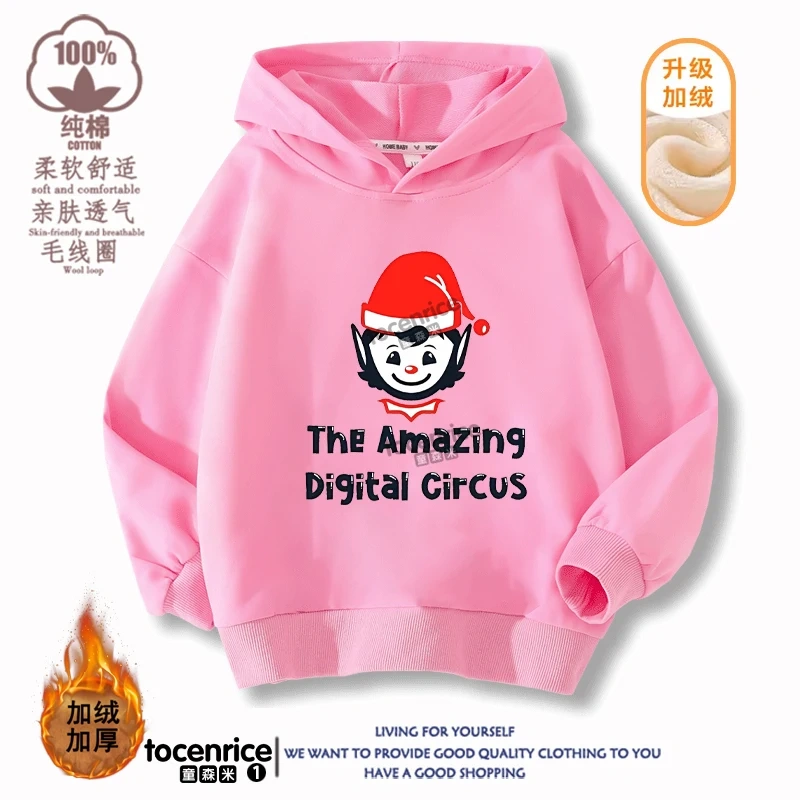 The Amazing Digital Circus JAX  Winter Autumn Velvet Hoodies Children Boys Hooded Sweatshirts Clothes for Kids Pullovers Tops