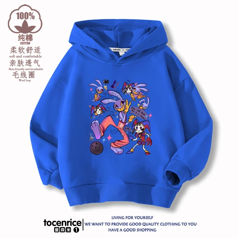 2023 New The Amazing Digital Circus Jax Winter Autumn Velvet Hoodies Children Boys Sweatshirts Clothes for Kids Pullovers Tops