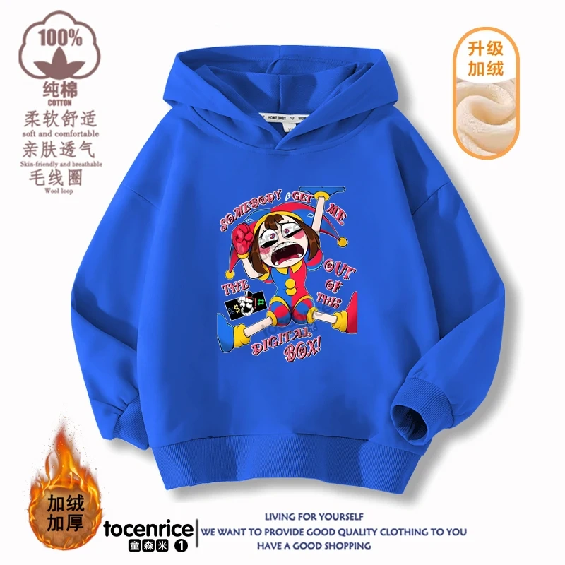 New 2023 Game The Amazing Digital Circus pomni Velvet Hoodies Children Boys Hooded Sweatshirts Clothes for Kids Pullovers Tops