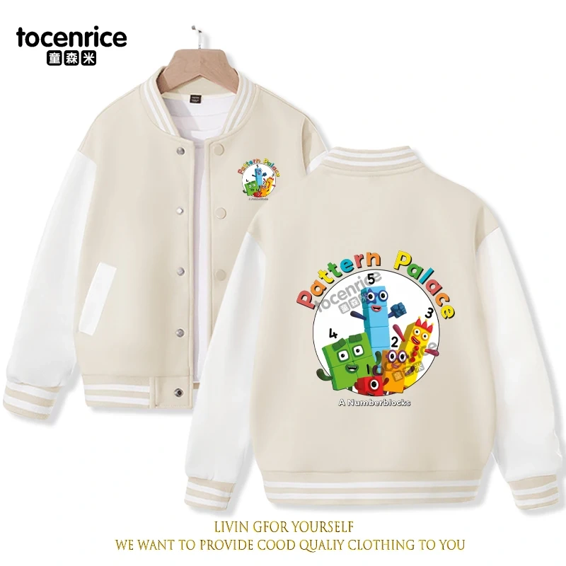 2023 New Cartoon Numberblocks Baseball Uniform Fleece Jacket Girl Boy Streetwear Cartoon Hip Hop Long Sleeve Pink Hoodie