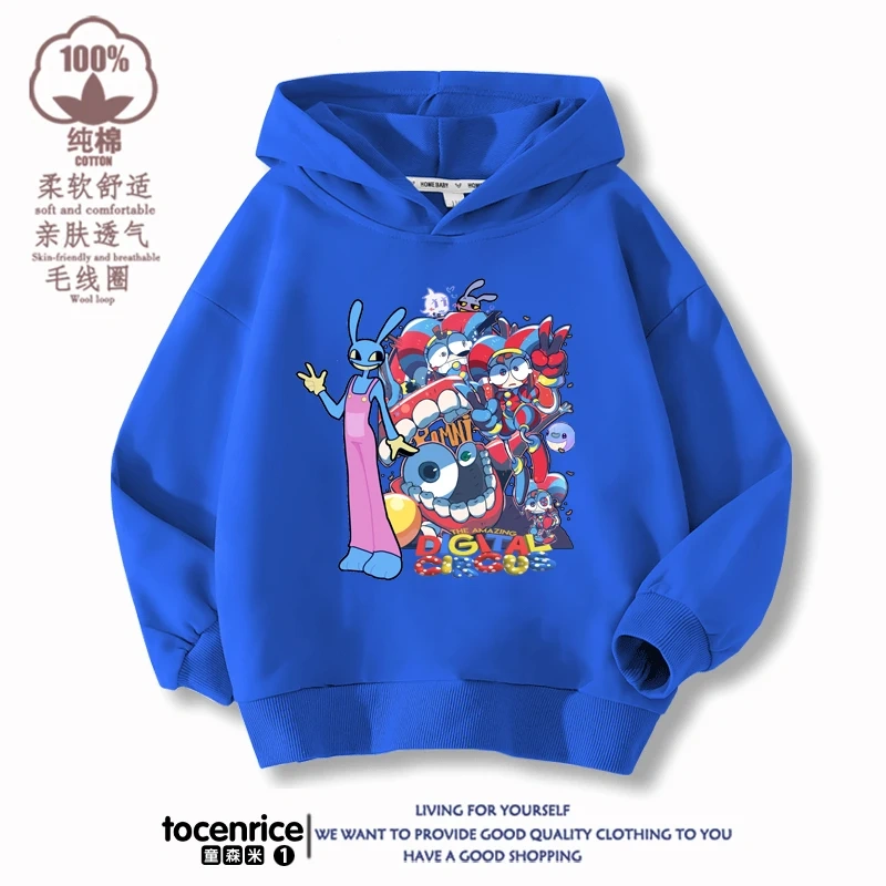 The Amazing Digital Circus Print  Winter Autumn Velvet Hoodies Children Boys Hooded Sweatshirts Clothes for Kids Pullovers Tops