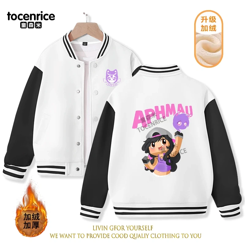 2023 New Cartoon Cute Aphmau Print Hoodie Baseball Uniform Jacket Sweatshirt Pullover Long Sleeve Coat Boys Girls Clothes
