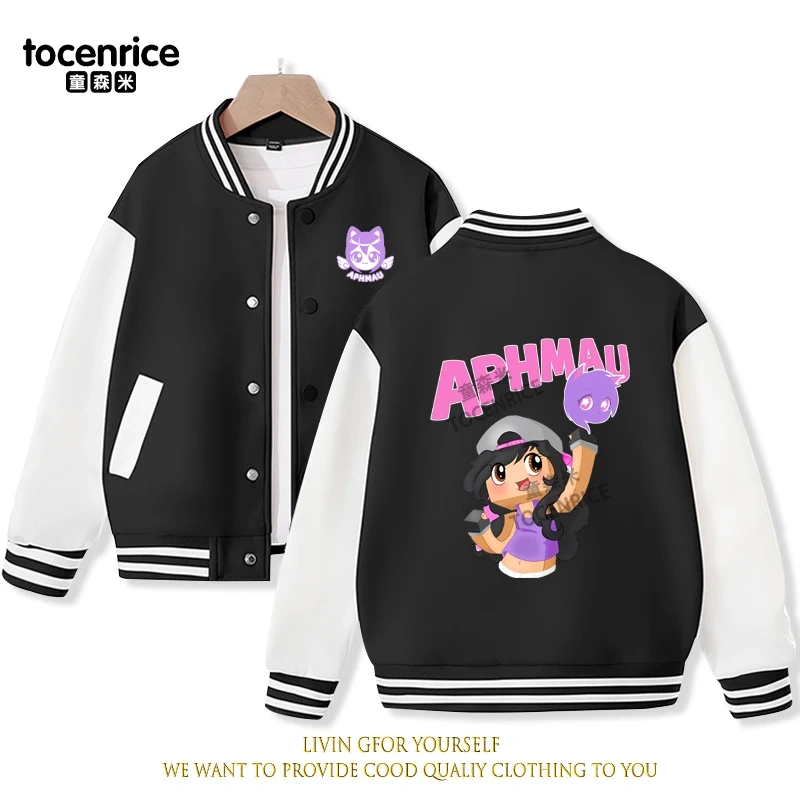 2023 New Cartoon Cute Aphmau Print Hoodie Baseball Uniform Jacket Sweatshirt Pullover Long Sleeve Coat Boys Girls Clothes