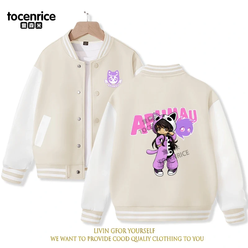 2023 New Cartoon Cute Aphmau Print Hoodie Baseball Uniform Jacket Sweatshirt Pullover Long Sleeve Coat Boys Girls Clothes