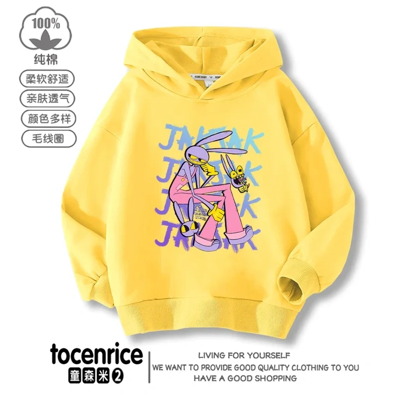 The Amazing Digital Circus JAX  Winter Autumn Velvet Hoodies Children Boys Hooded Sweatshirts Clothes for Kids Pullovers Tops