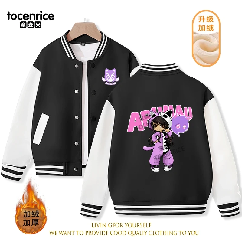 2023 New Cartoon Cute Aphmau Print Hoodie Baseball Uniform Jacket Sweatshirt Pullover Long Sleeve Coat Boys Girls Clothes