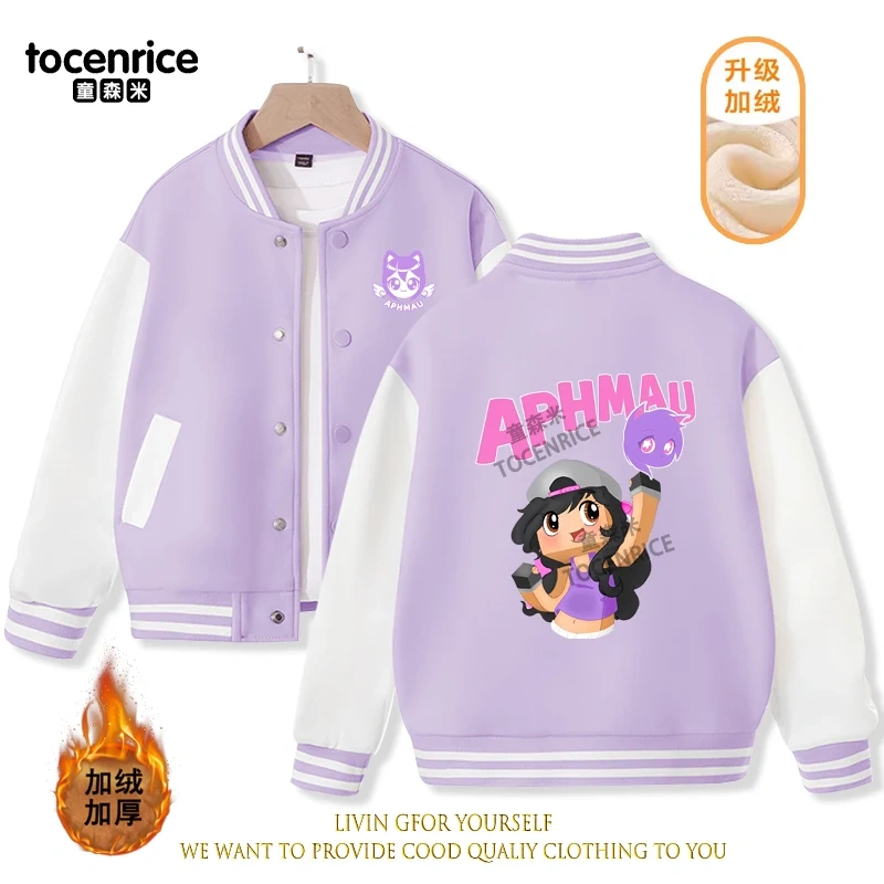 2023 New Cartoon Cute Aphmau Print Hoodie Baseball Uniform Jacket Sweatshirt Pullover Long Sleeve Coat Boys Girls Clothes