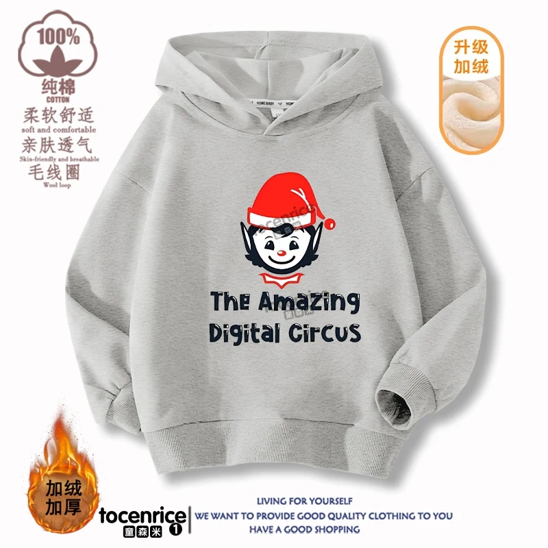 The Amazing Digital Circus JAX  Winter Autumn Velvet Hoodies Children Boys Hooded Sweatshirts Clothes for Kids Pullovers Tops