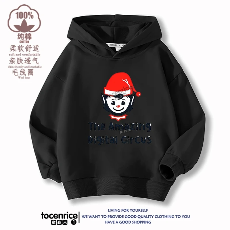 The Amazing Digital Circus JAX  Winter Autumn Velvet Hoodies Children Boys Hooded Sweatshirts Clothes for Kids Pullovers Tops