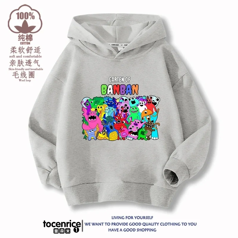 Garten of Banban VI Print Banban Winter Autumn Velvet Hoodies Children Boys Hooded Sweatshirts Clothes for Kids Pullovers Tops