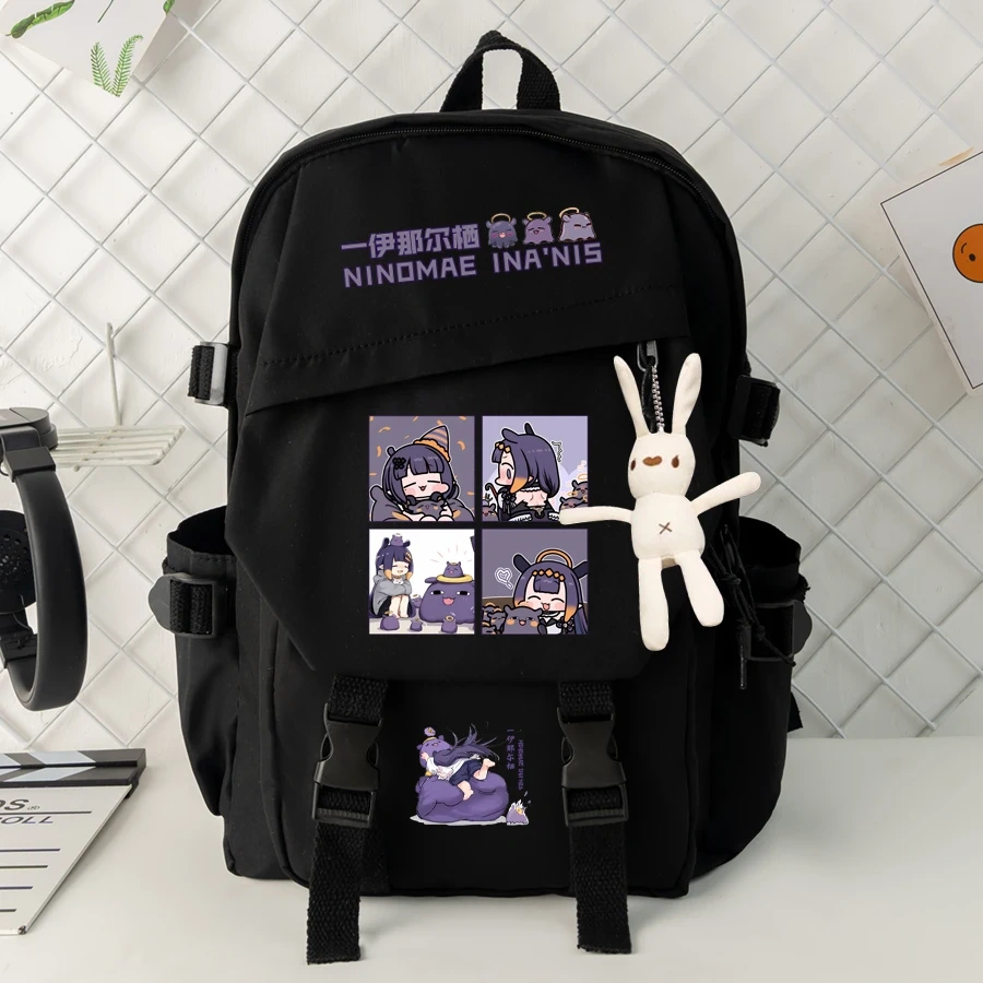 Vtuber Anchor Ninomae Ina'nis Anime Cartoon Schoolbag Backpack Nylon Shoulder Bags
