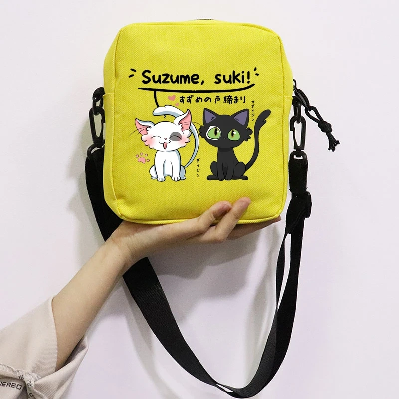 Anime Suzume Daijin Printing School Bag Peripheral Oblique Bag Small Square Bag One Shoulder Oblique Backpack for Boy and Girls