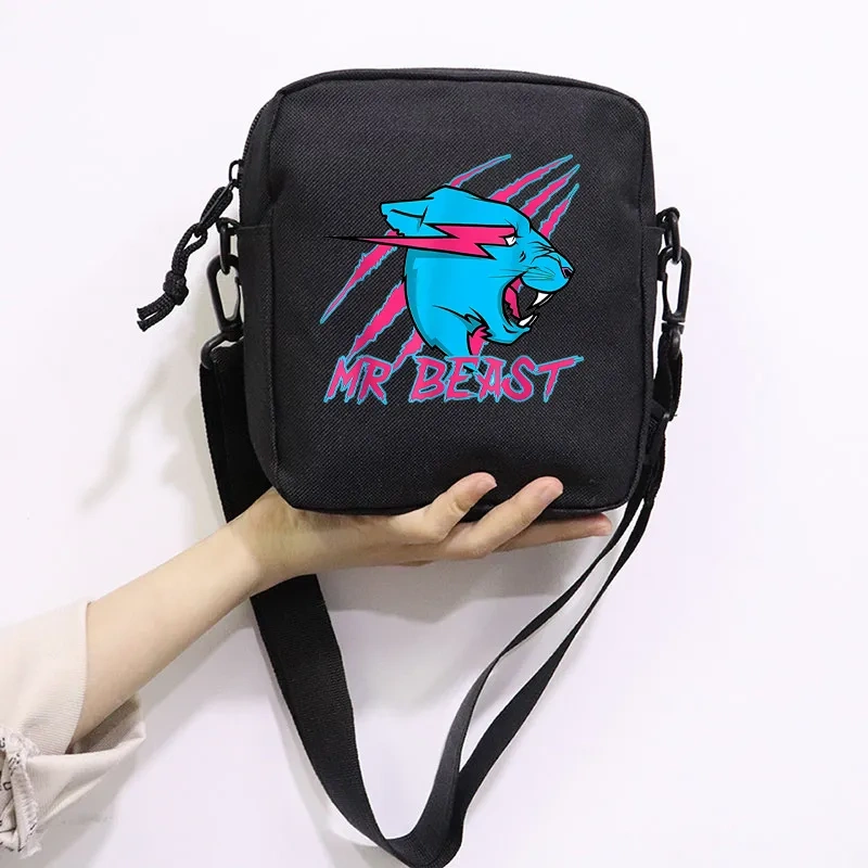 Mr Wolf Beast Printing School Bag Peripheral Oblique Bag Small Square Bag One Shoulder Oblique Backpack for Boy and Girls