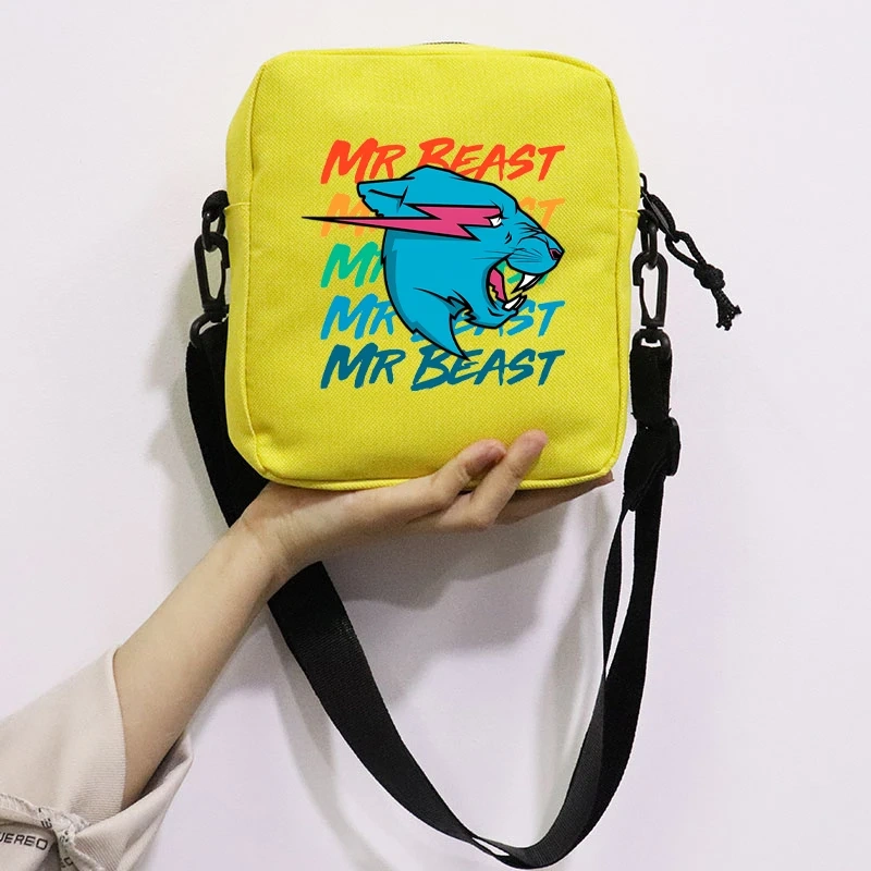 Mr Wolf Beast Printing School Bag Peripheral Oblique Bag Small Square Bag One Shoulder Oblique Backpack for Boy and Girls