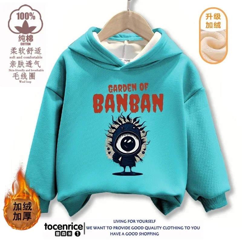 Game Garden of Banban Hoodie Kid Velvet Hooded Coat Girls Clothes Teenager Boys Full Sleeve Sweater Children Pullover Sweatshirt