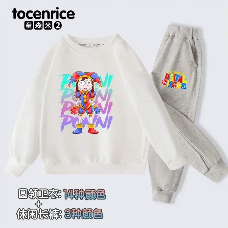 The Amazing Digital Circus Pomni print  Sweatshirt Children Suit Boys Tracksuits Kids Velvet Sport Suits Hoodies Top+Pants 2pcs