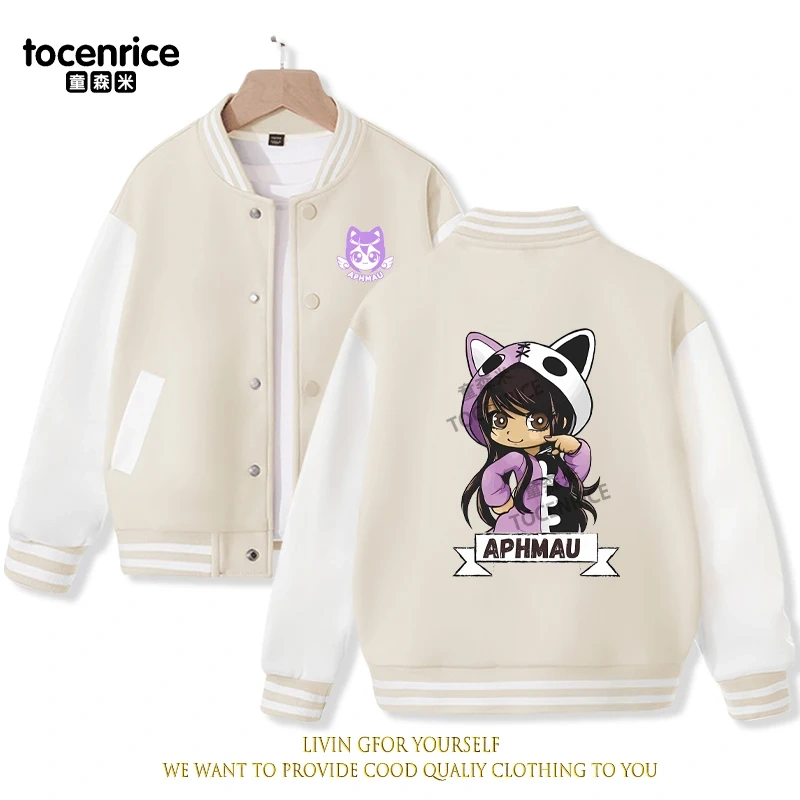 2023 New Cartoon Cute Aphmau Print Hoodie Baseball Uniform Jacket Sweatshirt Pullover Long Sleeve Coat Boys Girls Clothes