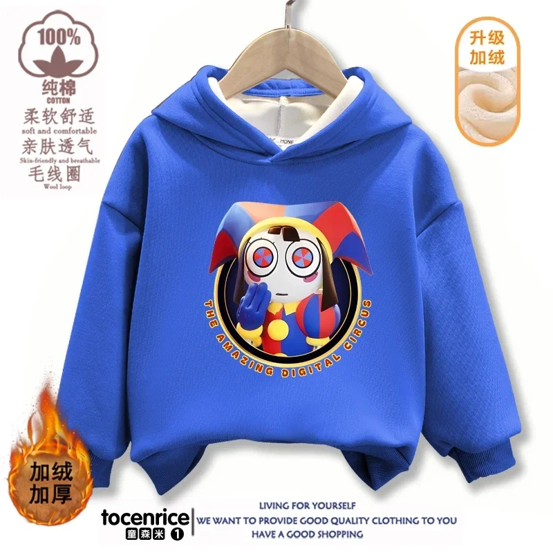 The Amazing Digital Circus Pomni Winter Autumn Velvet Hoodies Children Boys Hooded Sweatshirts Clothes for Kids Pullovers Tops
