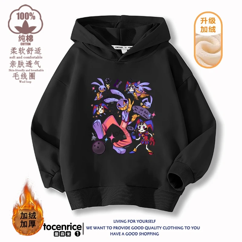 2023 New The Amazing Digital Circus Jax Winter Autumn Velvet Hoodies Children Boys Sweatshirts Clothes for Kids Pullovers Tops