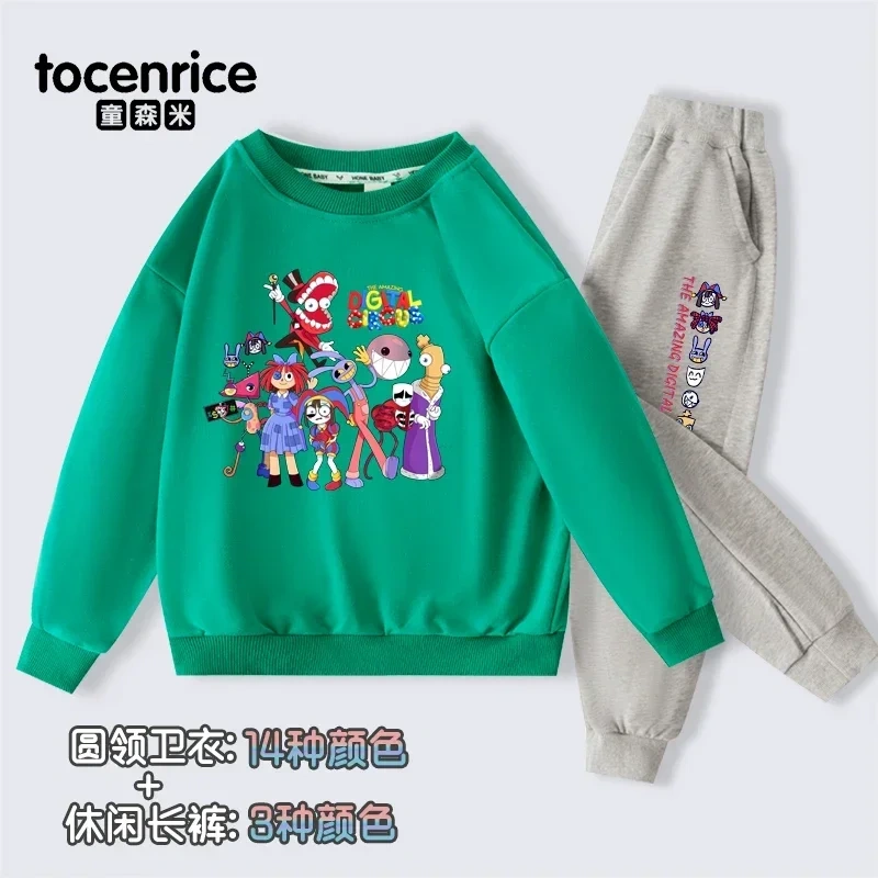 THE AMAZING DIGITAL CIRCUS Pomni Print Sweatshirt Children Suit Boys Tracksuits Kids Velvet Sport Suits Hoodies Top+Pants 2pcs