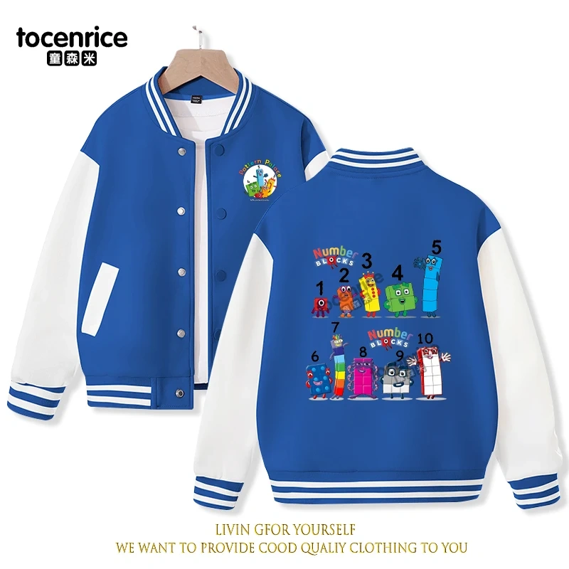 2023 New Cartoon Numberblocks Baseball Uniform Fleece Jacket Girl Boy Streetwear Cartoon Hip Hop Long Sleeve Pink Hoodie