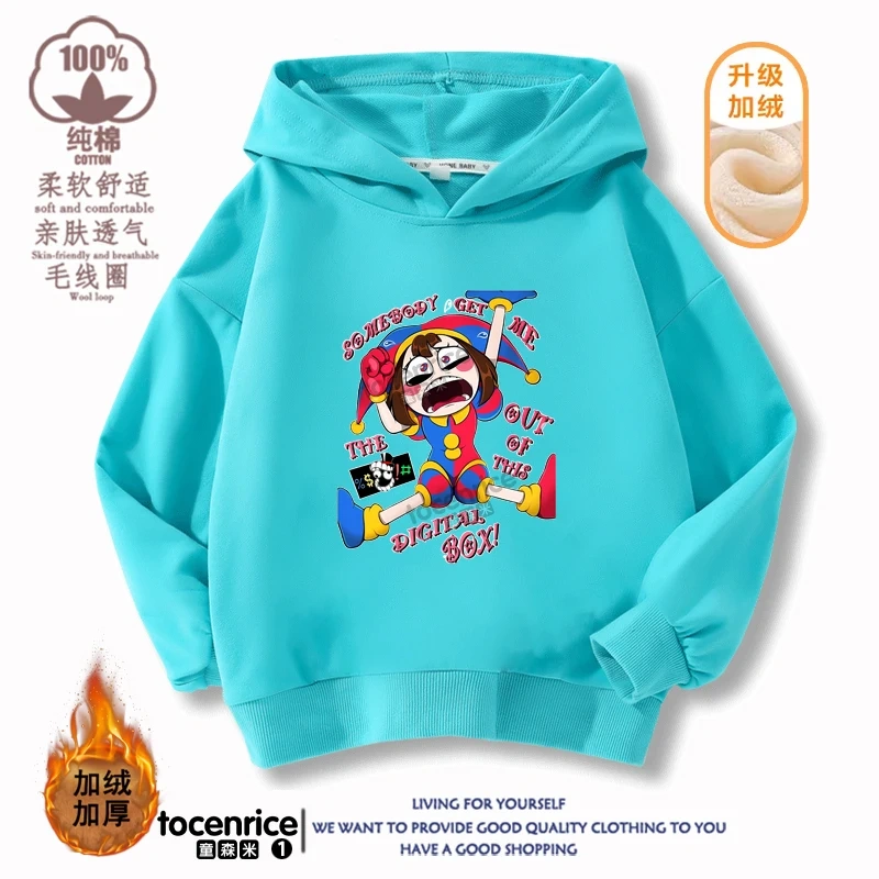 New 2023 Game The Amazing Digital Circus pomni Velvet Hoodies Children Boys Hooded Sweatshirts Clothes for Kids Pullovers Tops