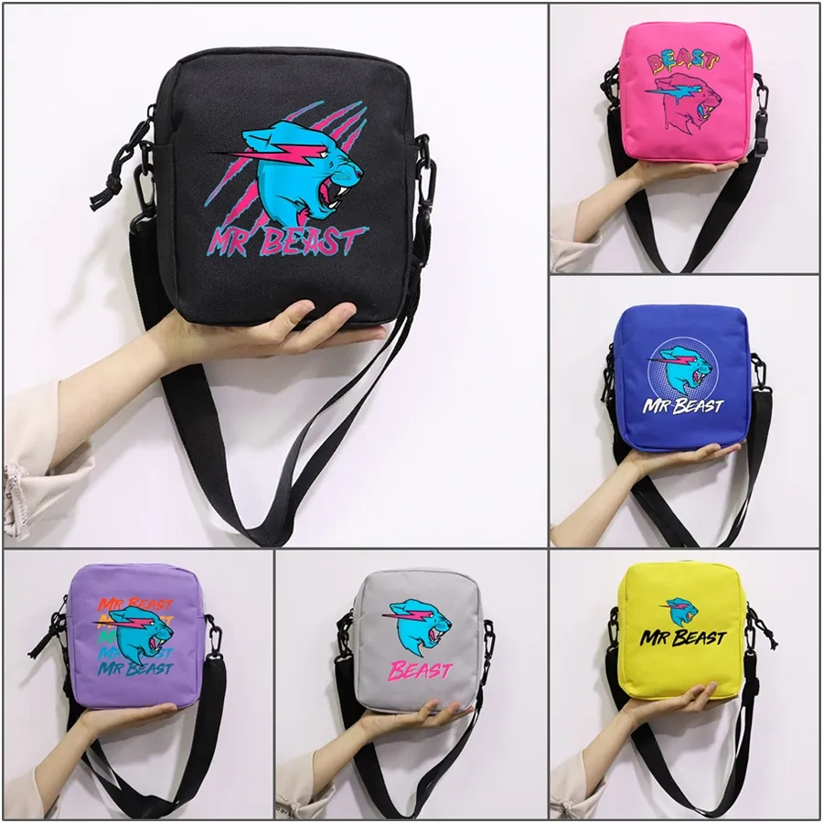 Mr Wolf Beast Printing School Bag Peripheral Oblique Bag Small Square Bag One Shoulder Oblique Backpack for Boy and Girls