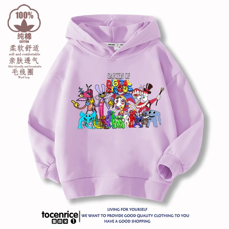 The Amazing Digital Circus JAX  Winter Autumn Velvet Hoodies Children Boys Hooded Sweatshirts Clothes for Kids Pullovers Tops