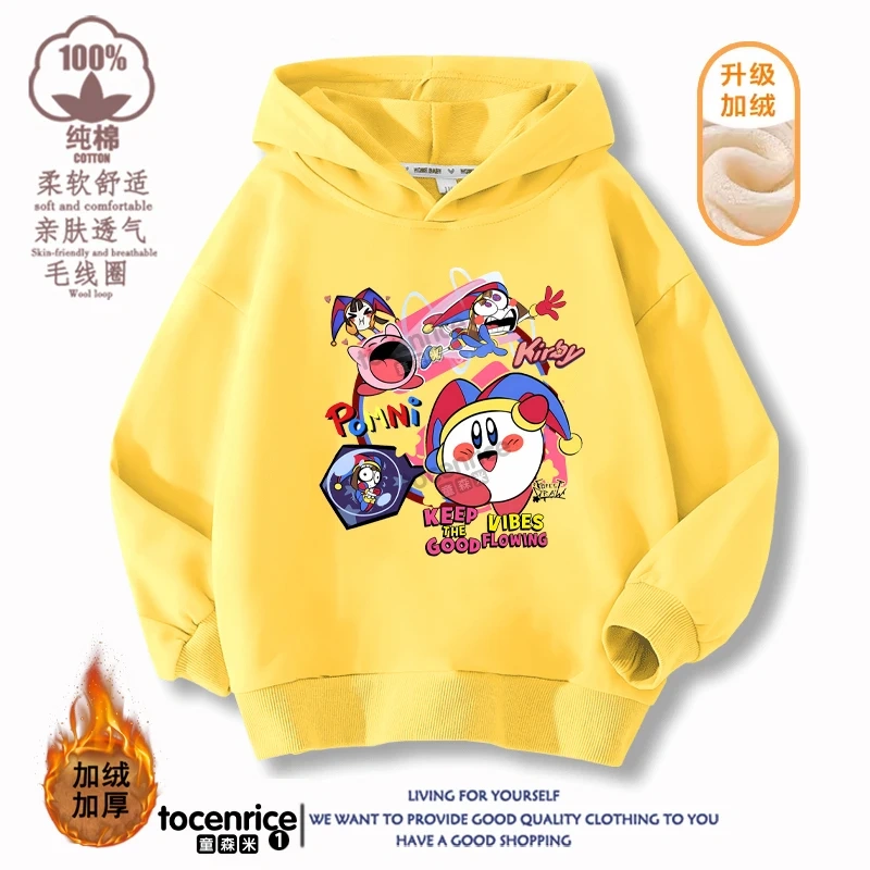 New Game Cute The Amazing Digital Circus Pomni Velvet Hoodies Children Boys Hooded Sweatshirts Clothes for Kids Pullovers Tops