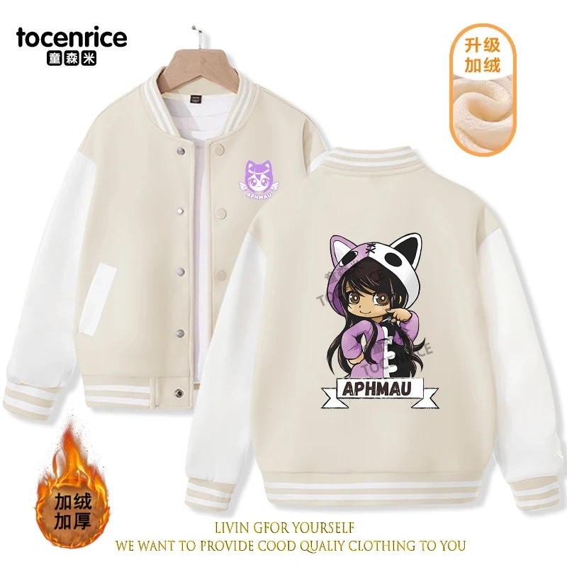 2023 New Cartoon Cute Aphmau Print Hoodie Baseball Uniform Jacket Sweatshirt Pullover Long Sleeve Coat Boys Girls Clothes