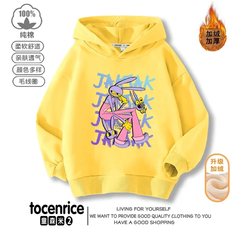 The Amazing Digital Circus JAX  Winter Autumn Velvet Hoodies Children Boys Hooded Sweatshirts Clothes for Kids Pullovers Tops