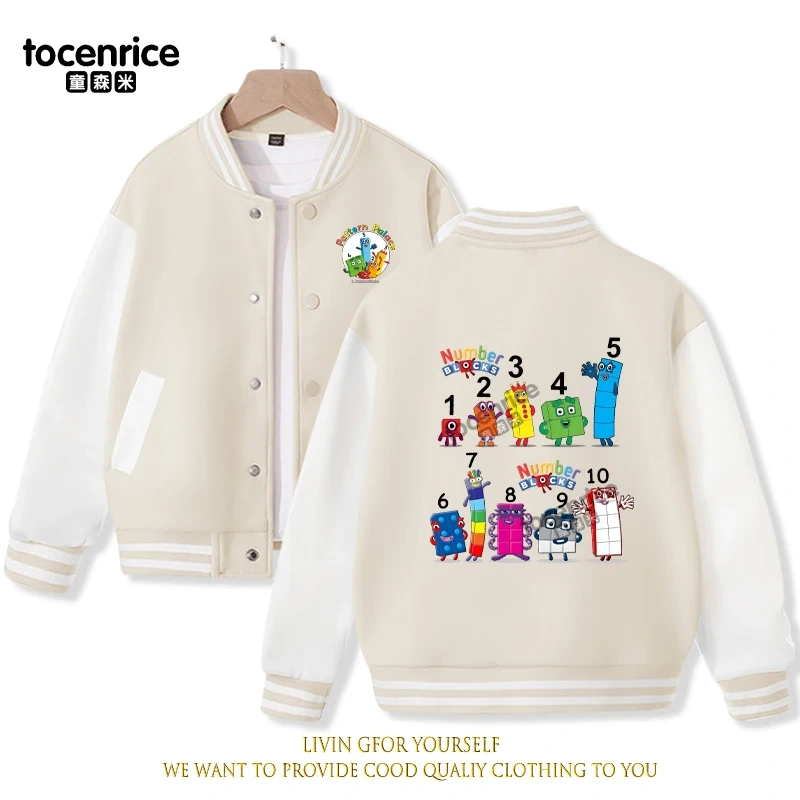2023 New Cartoon Numberblocks Baseball Uniform Fleece Jacket Girl Boy Streetwear Cartoon Hip Hop Long Sleeve Pink Hoodie
