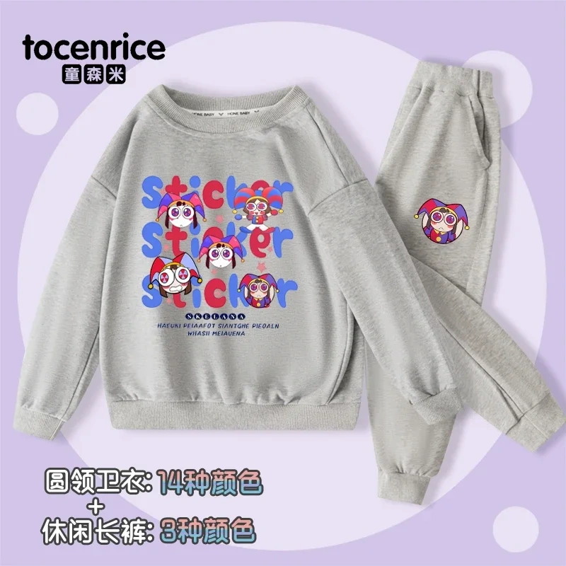 THE AMAZING DIGITAL CIRCUS Pomni Print Sweatshirt Children Suit Boys Tracksuits Kids Velvet Sport Suits Hoodies Top+Pants 2pcs