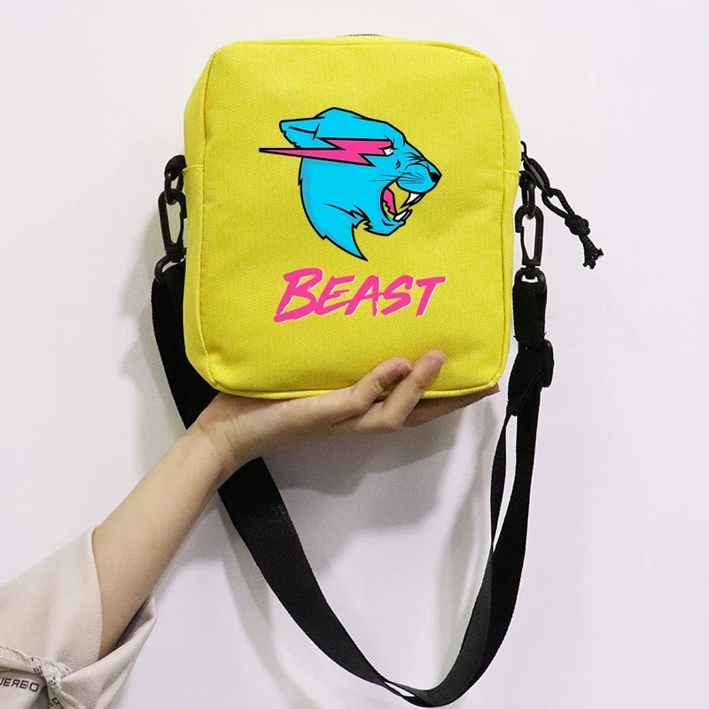 Mr Wolf Beast Printing School Bag Peripheral Oblique Bag Small Square Bag One Shoulder Oblique Backpack for Boy and Girls